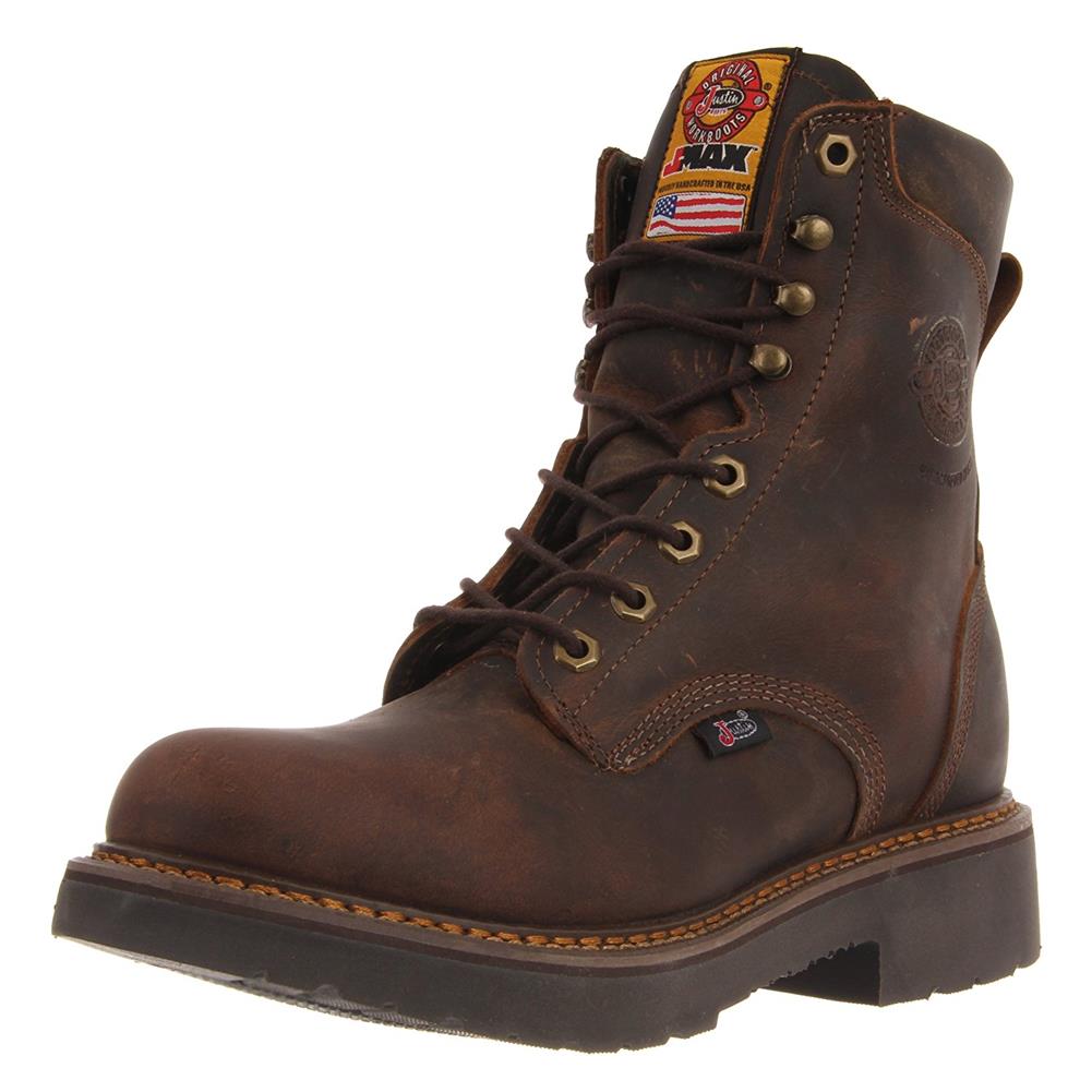 justin men's axe tan mahogany round toe work boot