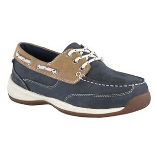 Women's Rockport Works Sailing Club Boat Shoe Steel Toe Navy Blue / Tan