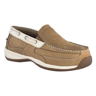 Women's Rockport Works Sailing Club Boat Shoe Slip-On Steel Toe Tan / Cream