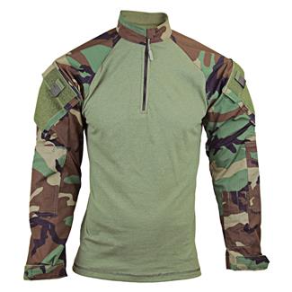 Men's TRU-SPEC Nylon / Cotton 1/4 Zip Tactical Response Combat Shirt Woodland / Olive Drab