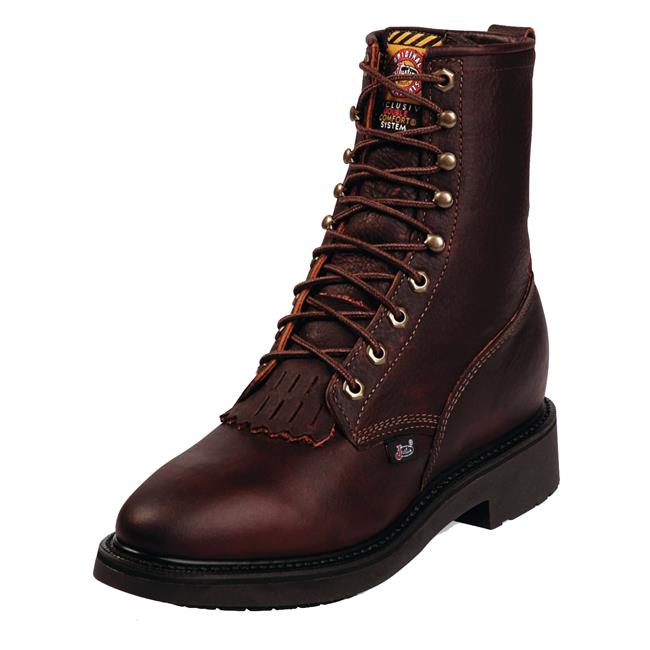 justin men's axe tan mahogany round toe work boot