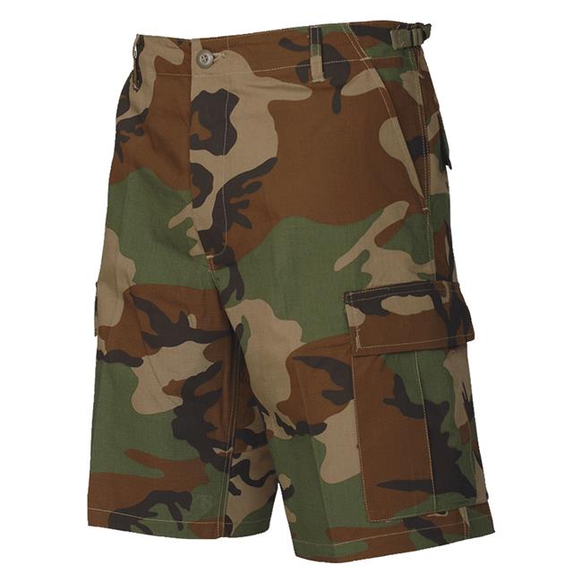 MFH Men's US BDU Bermuda Shorts - Woodland Camo, Cargo Pockets, 65% Polyester 35% Cotton (Sizes S-3XL)