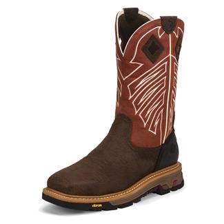 Men's Justin Original Work Boots 11" Commander-X5 Square Toe ST WP Dark Chestnut / Red Pepper