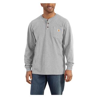 Men's Carhartt Long Sleeve Loose Fit Heavyweight Pocket Henley T-Shirt Heather Gray