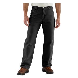 Men's Carhartt Loose Fit Washed Duck Flannel-Lined Utility Work Pants Black