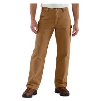 Men's Carhartt Washed Duck Flannel Lined Work Dungaree Pants Carhartt Brown
