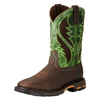 Men's Ariat 11" Workhog Wide Square Toe VentTek Composite Toe Boots Bruin Brown / Grass Green