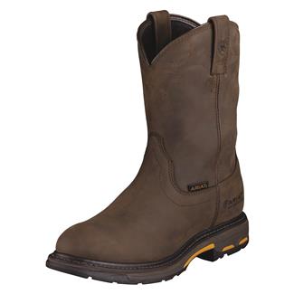 Men's Ariat 10" Workhog Pull-On Waterproof Boots Oily Distressed Brown