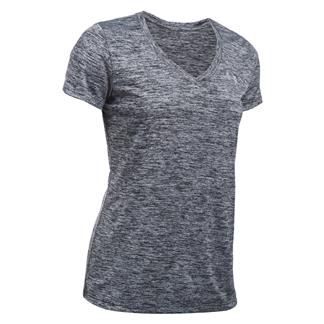 Women's Under Armour Tech Twist V-Neck T-Shirt Black / Metallic Silver