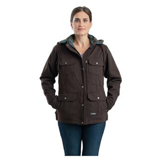 Women's Berne Workwear Washed Barn Coat - Quilted Flannel Lined Dark Brown
