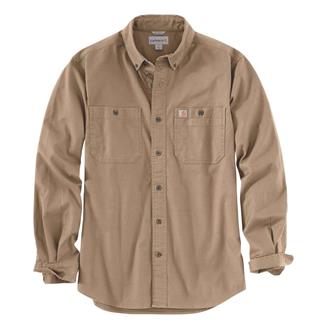 Men's Carhartt Rugged Flex Relaxed Fit Midweight Canvas Long Sleeve Work Shirt Dark Khaki