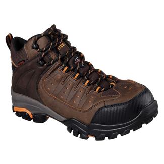 Men's Skechers Work Delleker Lakehead Steel Toe Waterproof Boots Brown / Orange