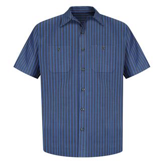 Men's Red Kap Industrial Stripe Work Shirt Gray Blue