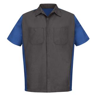 Men's Red Kap Two-Tone Crew Shirt Charcoal / Royal Blue