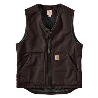 Men's Carhartt Relaxed Fit Washed Duck Sherpa-Lined Vest Dark Brown