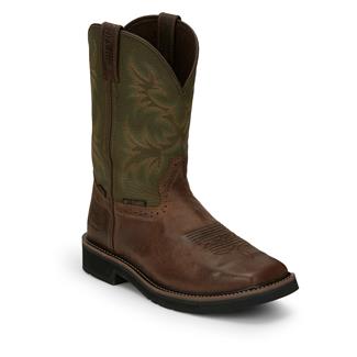 Men's Justin Original Work Boots 11" Keavan Met Guard Steel Toe Waterproof Dark Brown / Mossy Green