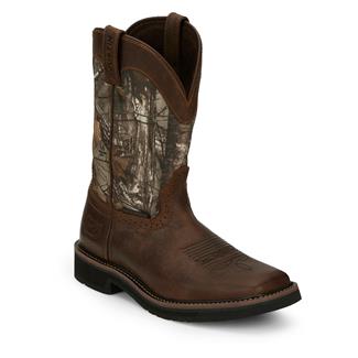 Men's Justin Original Work Boots 11" Trekker Square Toe Non-Metallic Waterproof Rugged Tan / RealTree AP