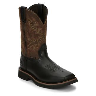 Men's Justin Original Work Boots 11" Driller Square Toe Composite Toe Black Oiled / Vintage Tan
