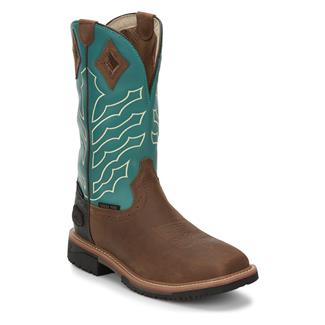 Men's Justin Original Work Boots 12" Derrickman Steel Toe Waterproof Peanut Wyoming / Turquoise Crunch