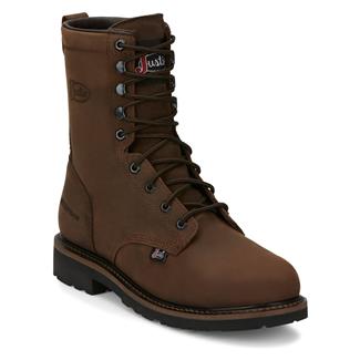 Men's Justin Original Work Boots 8" Drywall Round Toe Steel Toe Waterproof Wyoming Peanut