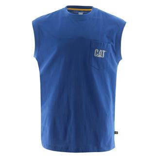 Men's CAT Trademark Sleeveless Pocket T-Shirt Bright Blue