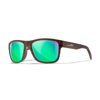 Wiley X Ovation Matte Woodgrain (frame) - Captivate Polarized Green Mirror