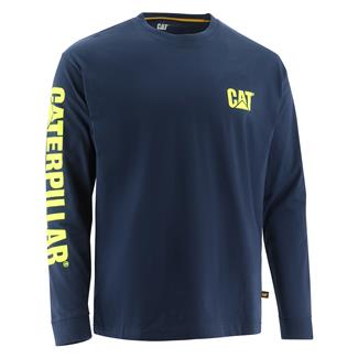 Men's CAT Long Sleeve Trademark Banner T-Shirt Blue / Hi-Vis Yellow