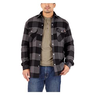 Men's Dickies Sherpa Lined Flannel Hydroshield Shirt Jacket Black / Dark Slate Buffalo Plaid
