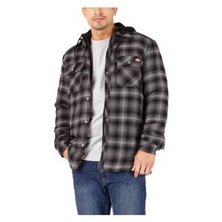 Men's Dickies Fleece Hooded Flannel Hydroshield Shirt Jacket Black Ombre Plaid