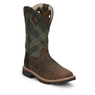 Men's Justin Original Work Boots 12" Square Nano Composite Toe Waterproof Brown / Hunter Green