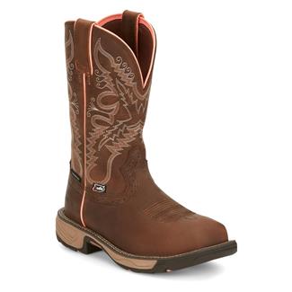 Women's Justin Original Work Boots 11" Waterproof Square Composite Toe Boots Rush Rural Chocolate