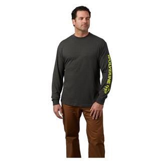Men's Wolverine Graphic Long Sleeve T-Shirt - Sleeve Logo Dark Gray Heather / Hi Vis