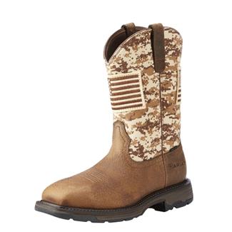 Men's Ariat WorkHog Patriot Steel Toe Boots Earth /  Sand Camo  / Sand Camo Print