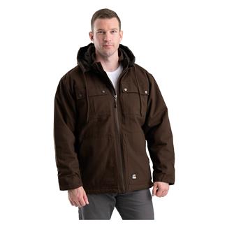 Men's Berne Workwear Highland Washed Duck Zip-Off Hooded Chore Coat Dark Brown