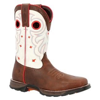 Women's Durango Maverick Steel Toe Waterproof Western Work Boots Sable Brown White
