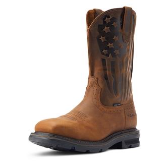 Men's Ariat Sierra Shock Shield Patriot Steel Toe Boots Distressed Brown