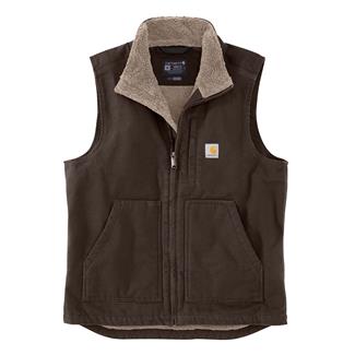 Men's Carhartt Loose Fit Washed Duck Sherpa-Lined Mock-Neck Vest Dark Brown