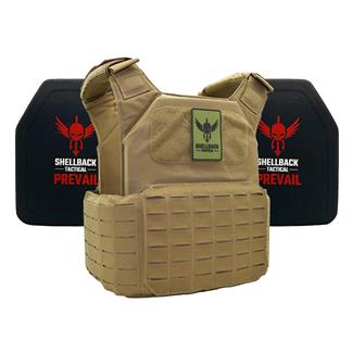 Shellback Tactical Shield 2.0 Lightweight Level IV Armor Kit / Model 4SICMH Ceramic Plates Coyote