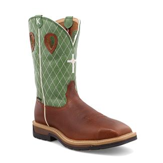 Men's Twisted X 12" Western Steel Toe Work Boots Cognac Glazed Pebble / Lime