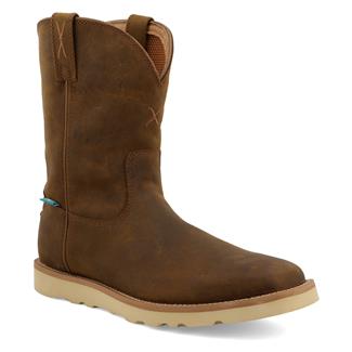 Men's Twisted X 10" Work Pull-On Wedge Sole Waterproof Boots Distressed Saddle