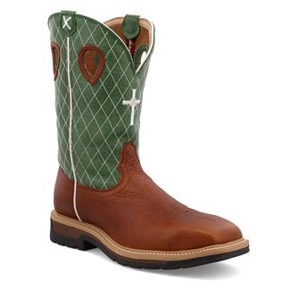 Men's Twisted X 12" Western Square Steel Toe Boots Cognac Glazed Pebble / Lime