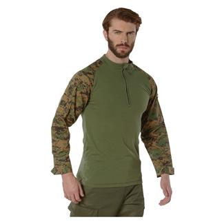 Men's Rothco 1/4 Zip Tactical Airsoft Combat Shirt Woodland Digital Camo