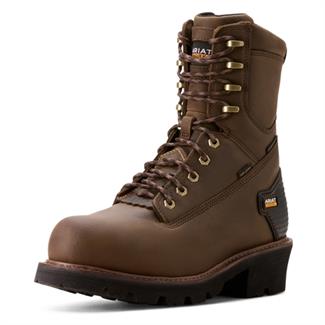 Men's Ariat 8" Powerline Waterproof 400g Composite Toe Boots Oily Distressed Brown