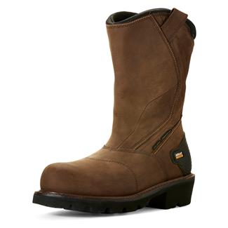 Men's Ariat Powerline Pull-On Waterproof 400g Composite Toe Boots Oily Distressed Brown