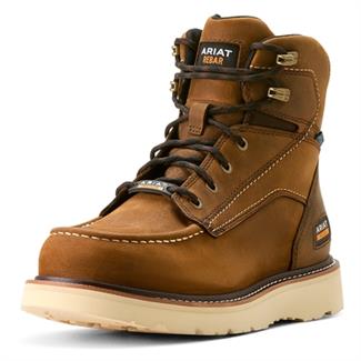 Men's Ariat 6" Rebar Wedge Moc Toe Waterproof Boots Distressed Brown
