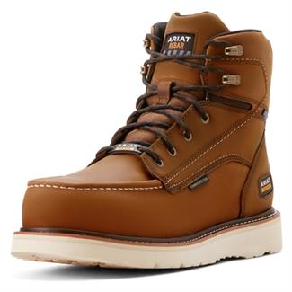 Men's Ariat 6" Rebar Wedge Moc Toe Waterproof Composite Toe Boots Distressed Brown