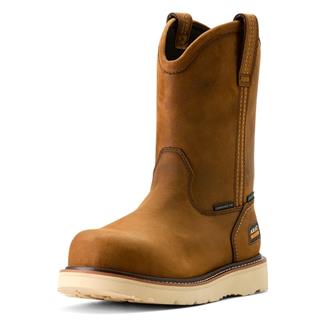 Men's Ariat Rebar Wedge Pull-On Waterproof Composite Toe Boots Distressed Brown