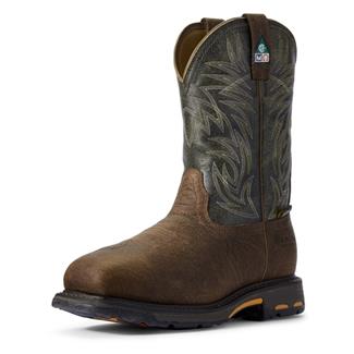 Men's Ariat WorkHog Wide Square Toe CSA MetGuard Composite Toe Boots Ridge Brown / Moss Green