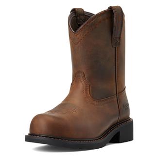 Women's Ariat Fatbaby Work Pull-On Steel Toe Boots Distressed Brown