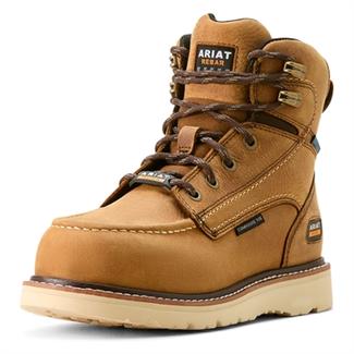 Women's Ariat Rebar Wedge Moc Toe Waterproof Composite Toe Boots Antique Brown